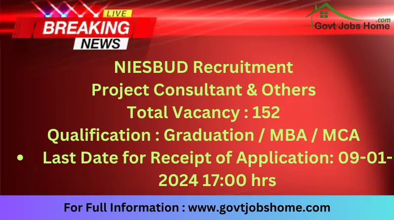 NIESBUD Recruitment: Project Consultant & Other – 152 Vacancies