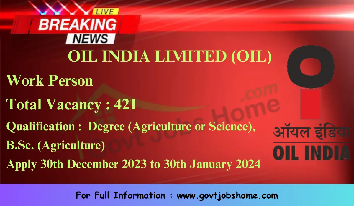 Oil India Ltd Recruitment: Work Person – 421 Vacancies