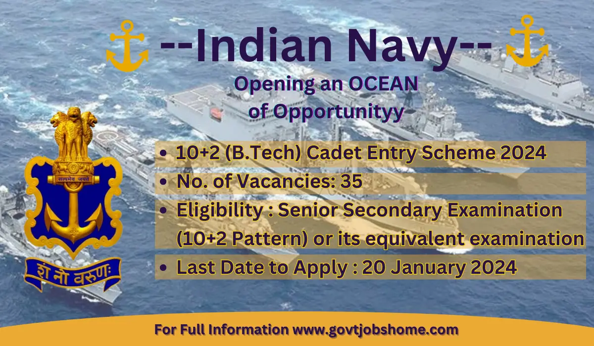 Indian Navy Recruitment: 10+2 (B.Tech) Cadet Entry Scheme – 35 Vacancies