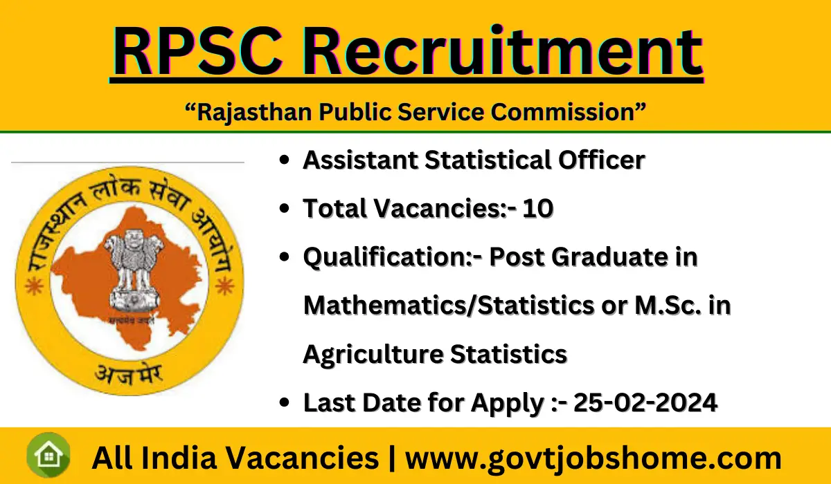 RPSC Recruitment: Asst Statistical Officer – 10 Vacancies | Online Form
