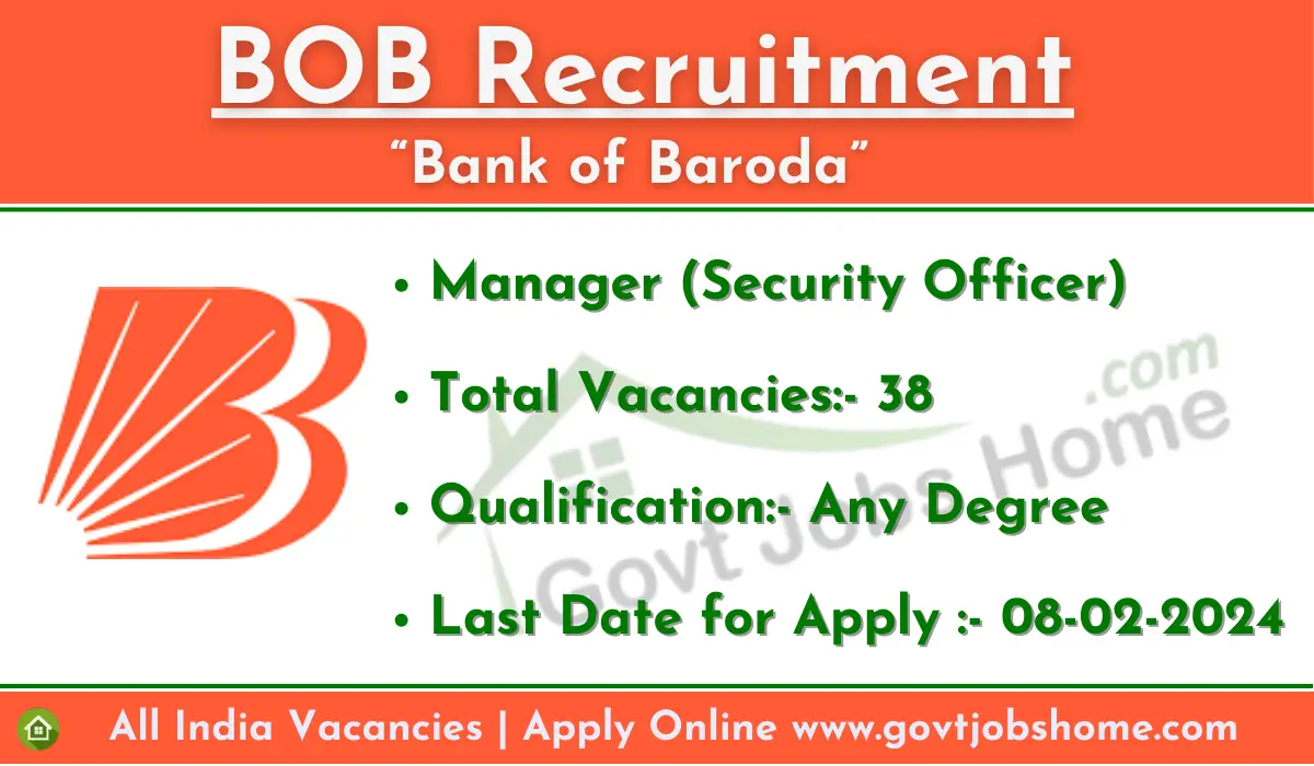 Bank of Baroda: Manager (Security Officer) – 38 Vacancies