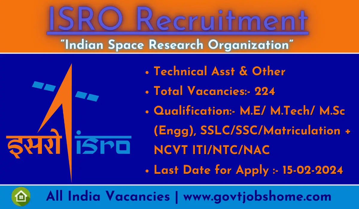 ISRO Recruitment: Technical Asst & Other – 224 Vacancies