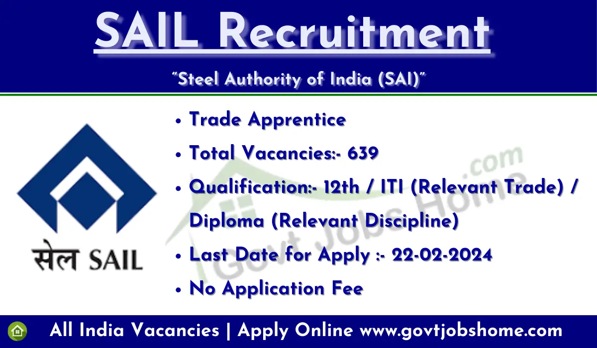 SAIL Recruitment:  Trade Apprentice – 639 Vacancies | Online Form