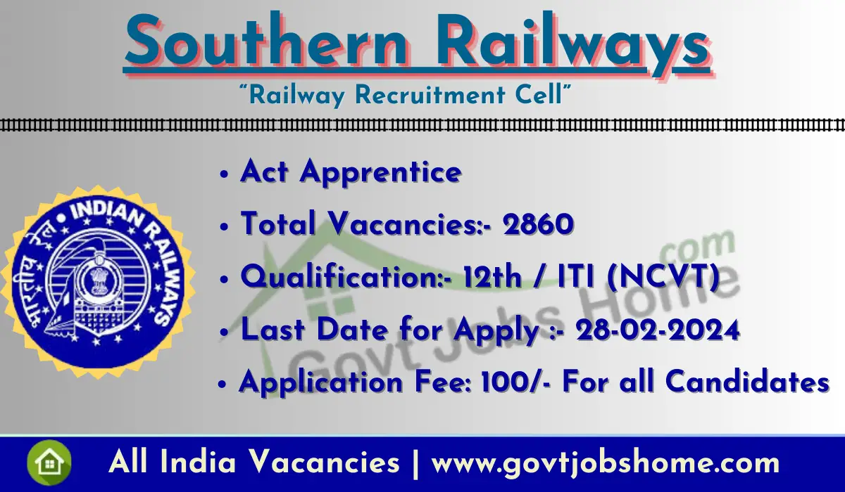 RRC Sothern Railway: Acr Apprentice – 2860 Vacancies