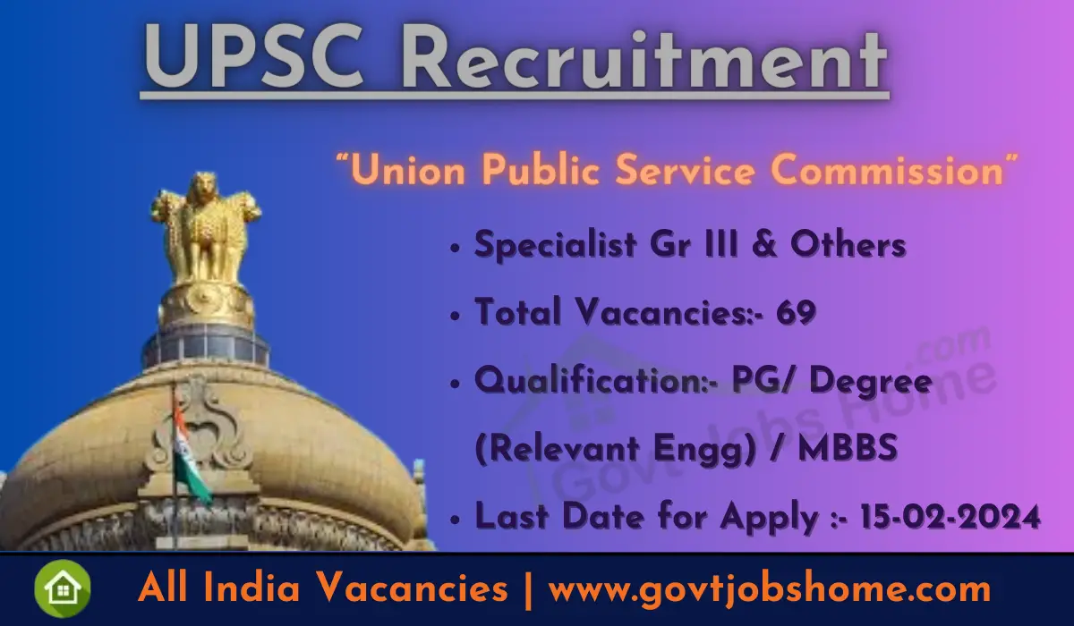 UPSC Recruitment: Specialist Grade III & Others – 69 Vacancies