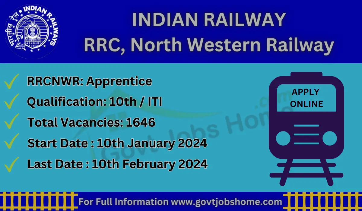 RRC, North Western Railway: Apprentice – 1646 Vacancies