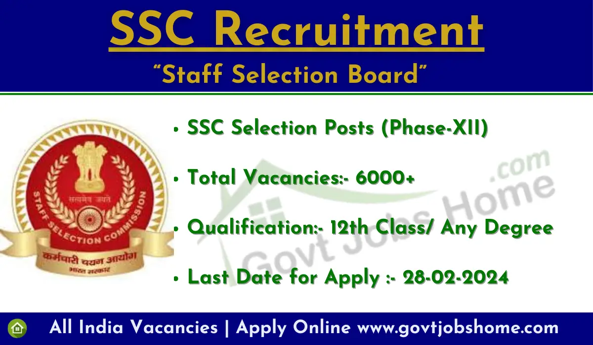 SSC Recruitment: SSC Selection Posts (Phase-XII) | Online Form