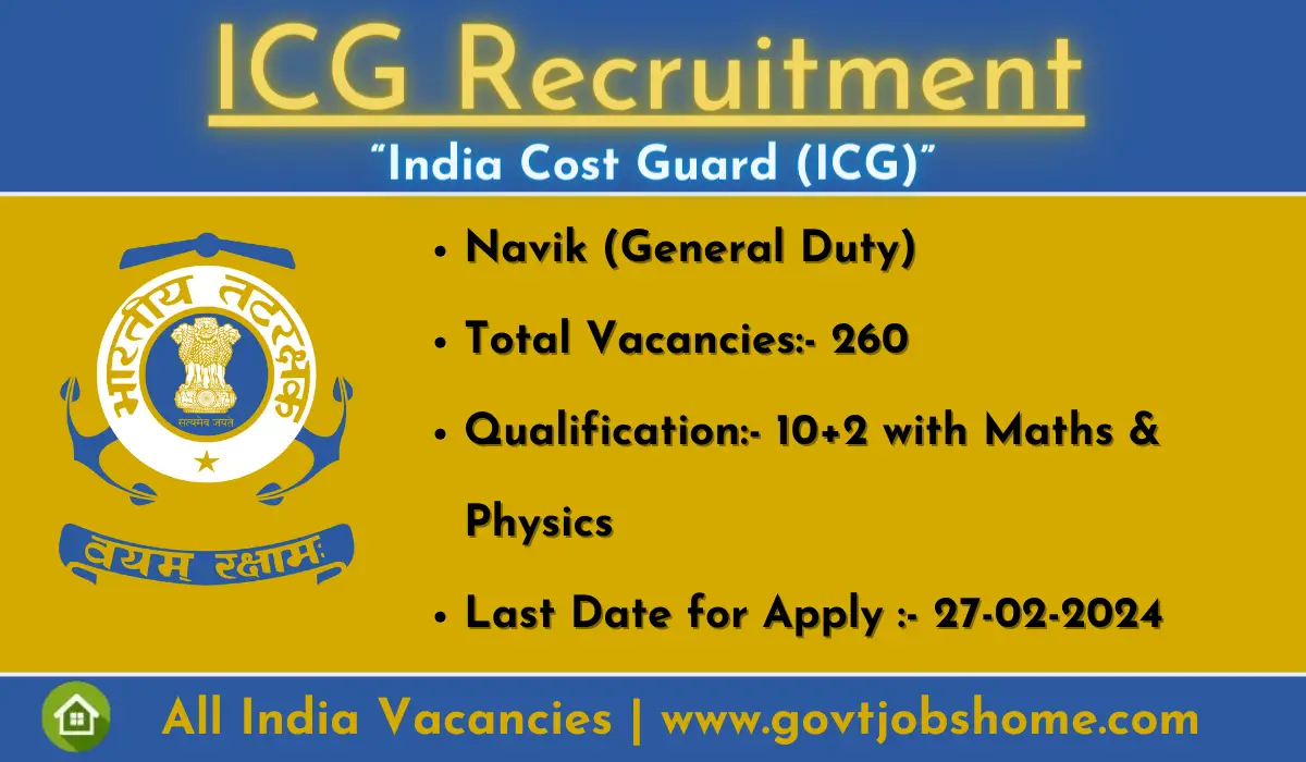 ICG Recruitment: Navik General Duty) – 260 Vacancies