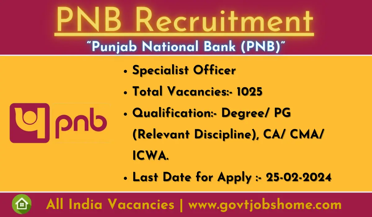 Punjab National Bank: Specialist Officer – 1025 Vacancies