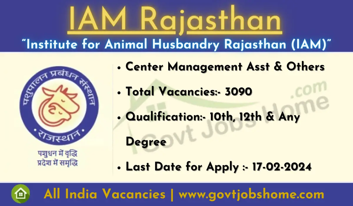 IAM Rajasthan: Center Management Asst & Others – 3090 Vacancies