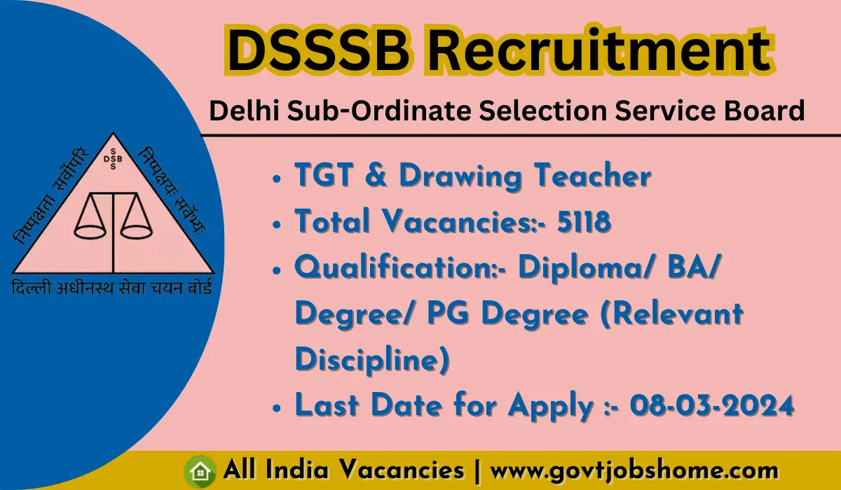 DSSSB Recruitment: TGT & Drawing Teacher – 5118 Vacancies