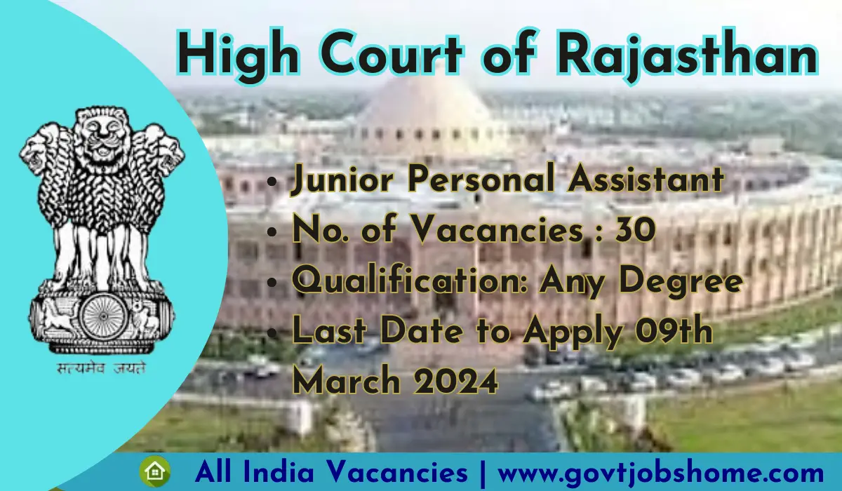 Rajasthan High Court: Jr Personal Assistant – 30 Vacancies