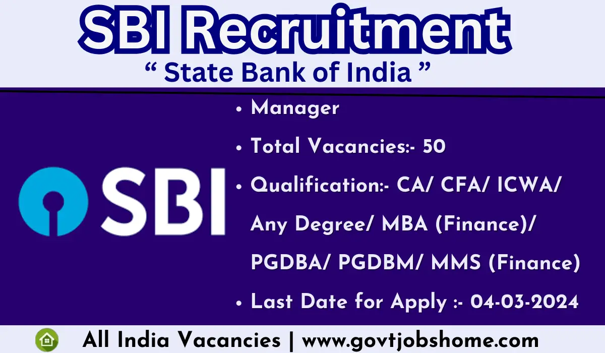 SBI Recruitment: Manager – 50 Vacancies | Online Form