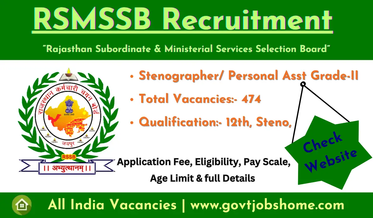 RSMSSB Recruitment: Stenographer/ Personal Asst Grade-II – 474 Vacancies