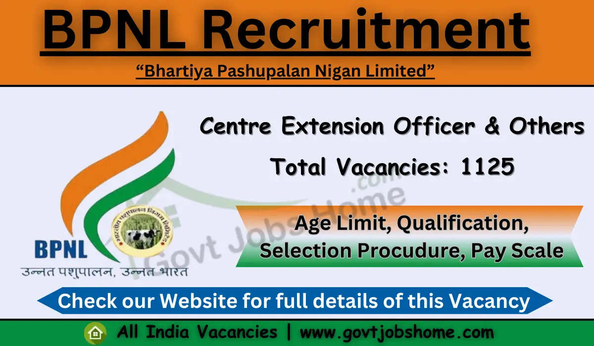 BPNL Recruitment: Center Incharge & Others – 1125 Vacancies
