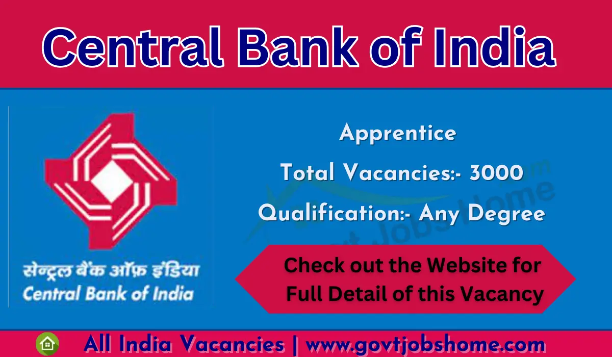 Central Bank of India: Apprentice – 3000 Vacancies