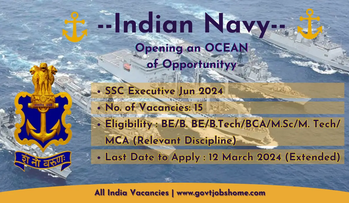 Indian Navy Recruitment: SSC Executive Jun 2024 – 15 Vacancies