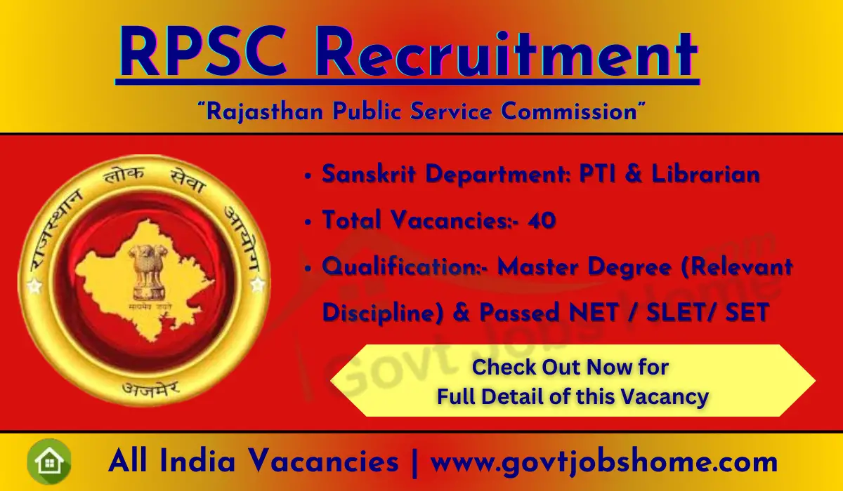 RPSC Sanskrit Department: PTI & Librarian – 40 Vacancies