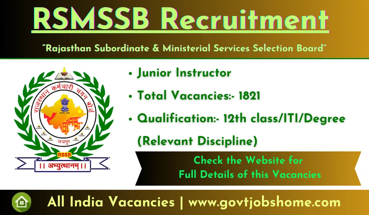 RSMSSB Recruitment: Junior Instructor – 1821 Vacancies