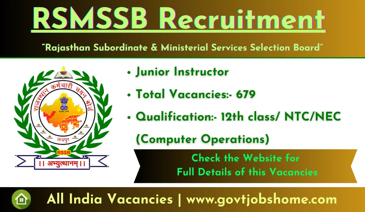 RSMSSB Recruitment: Junior Instructor – 679 Vacancies